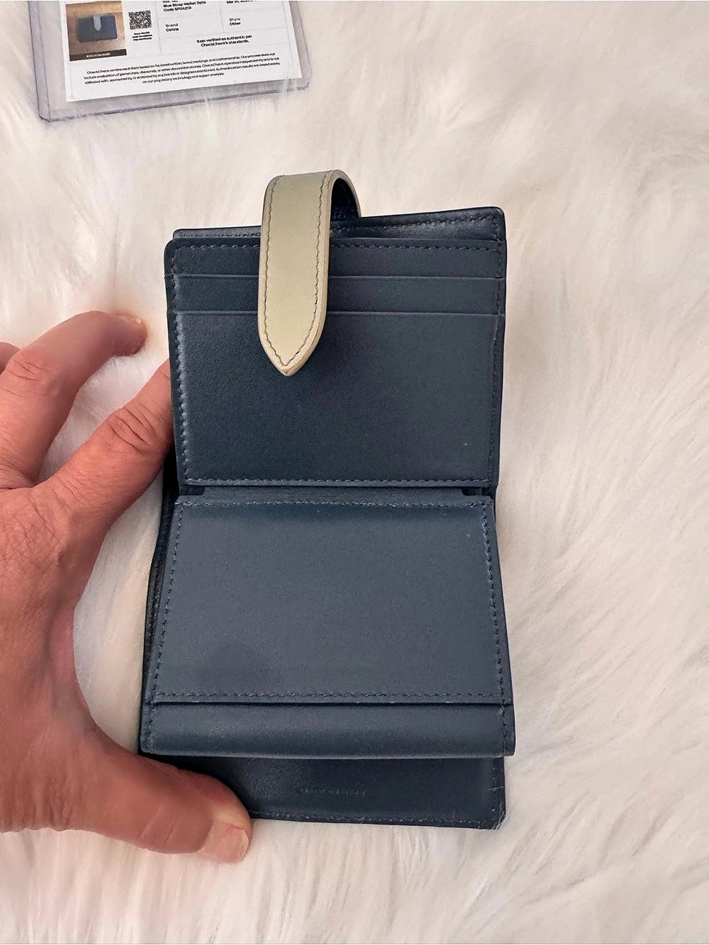 Celine Medium Strap Wallet in Bicolor Grained Calfskin Blue - Picture 4 of 9